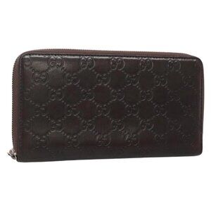 GUCCI GG Canvas Guccissima Wallet Leather Brown Silver